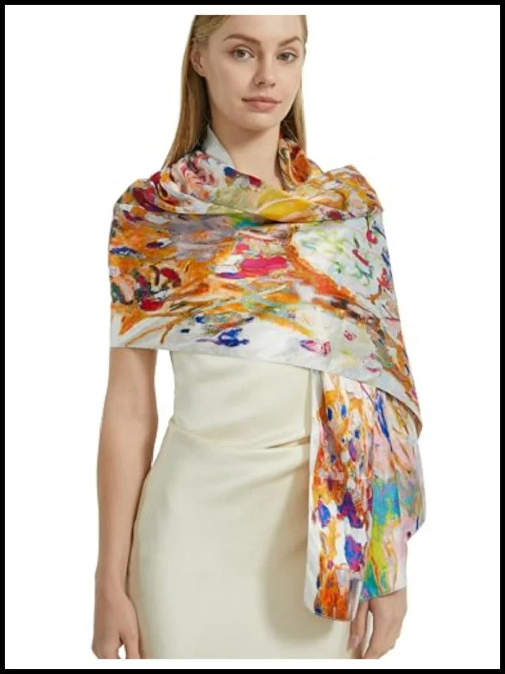 Silk Feeling Lightweight Floral Scarf Long Shawl Wrap Double Sided